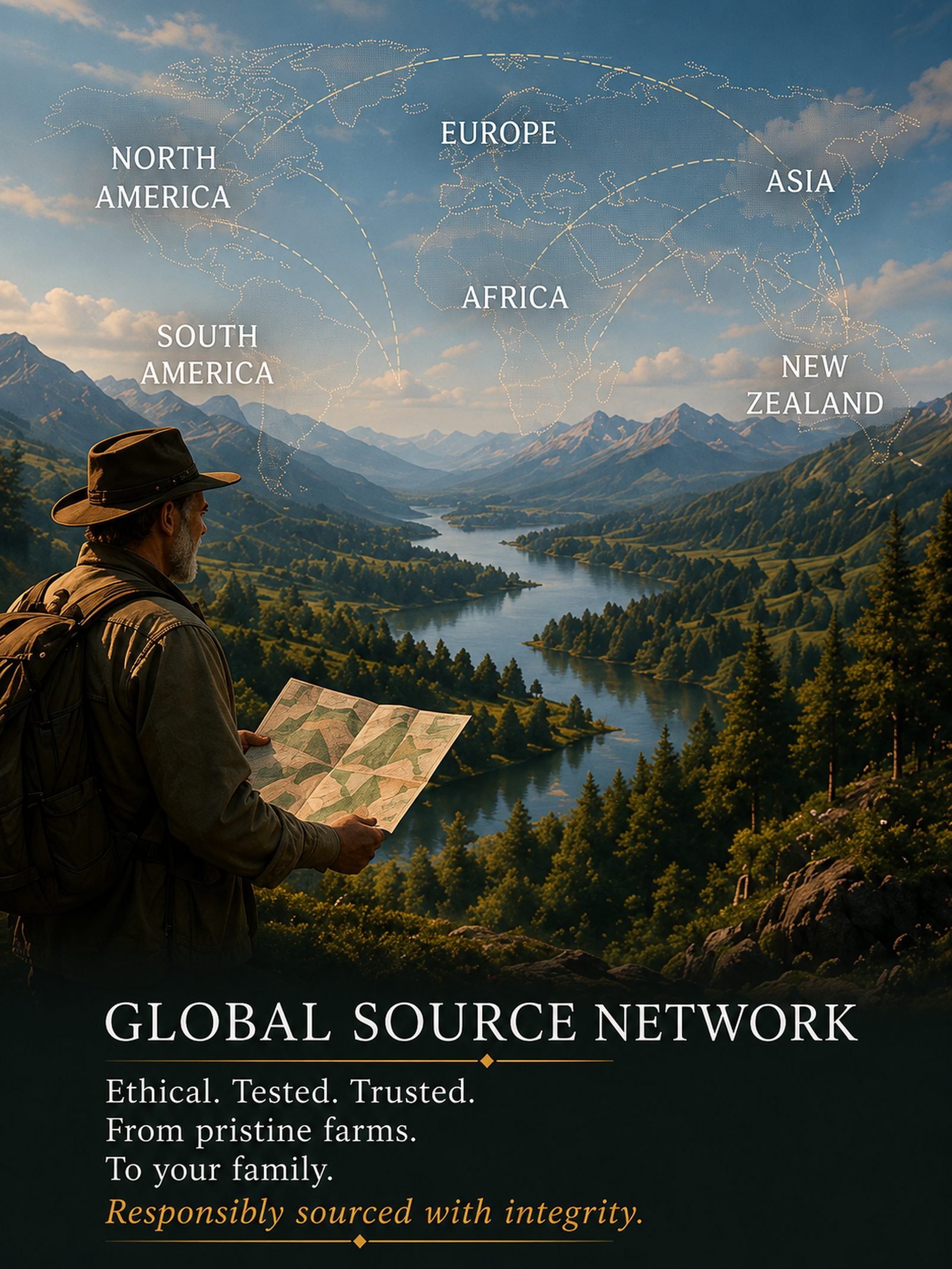 Dr. Sage Wilder overlooking global source network of pristine farms and ethical sourcing